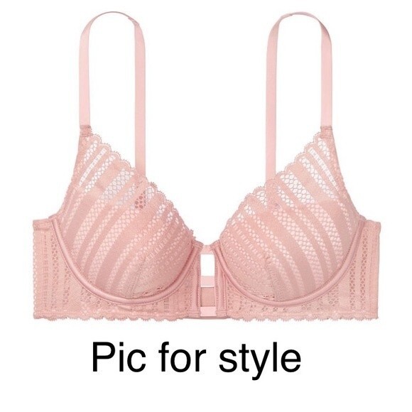 Victorias Secret Bra Very Sexy Lightly Lined Plunge Two Tone Lace Pink Size 34C - Picture 2 of 8
